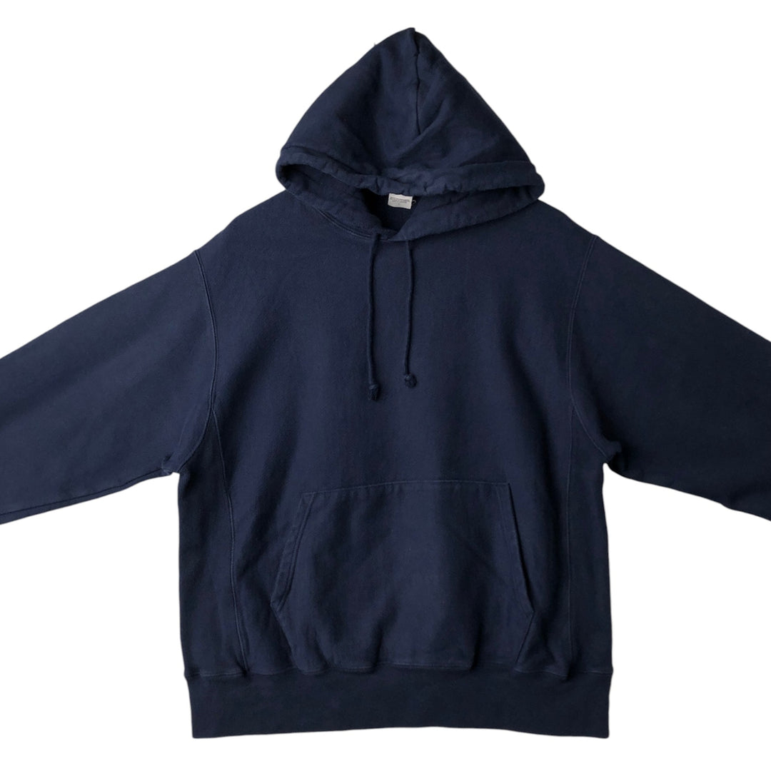 Champion Reverse Weave Plain Blank Sweatshirt Hoodie (Men's Size L equivalent) cotton navy blue type Vintage Second Hand