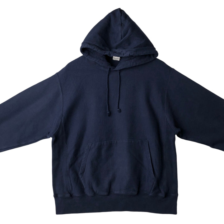 Champion Reverse Weave Plain Blank Sweatshirt Hoodie (Men's Size L equivalent) cotton navy blue type Vintage Second Hand