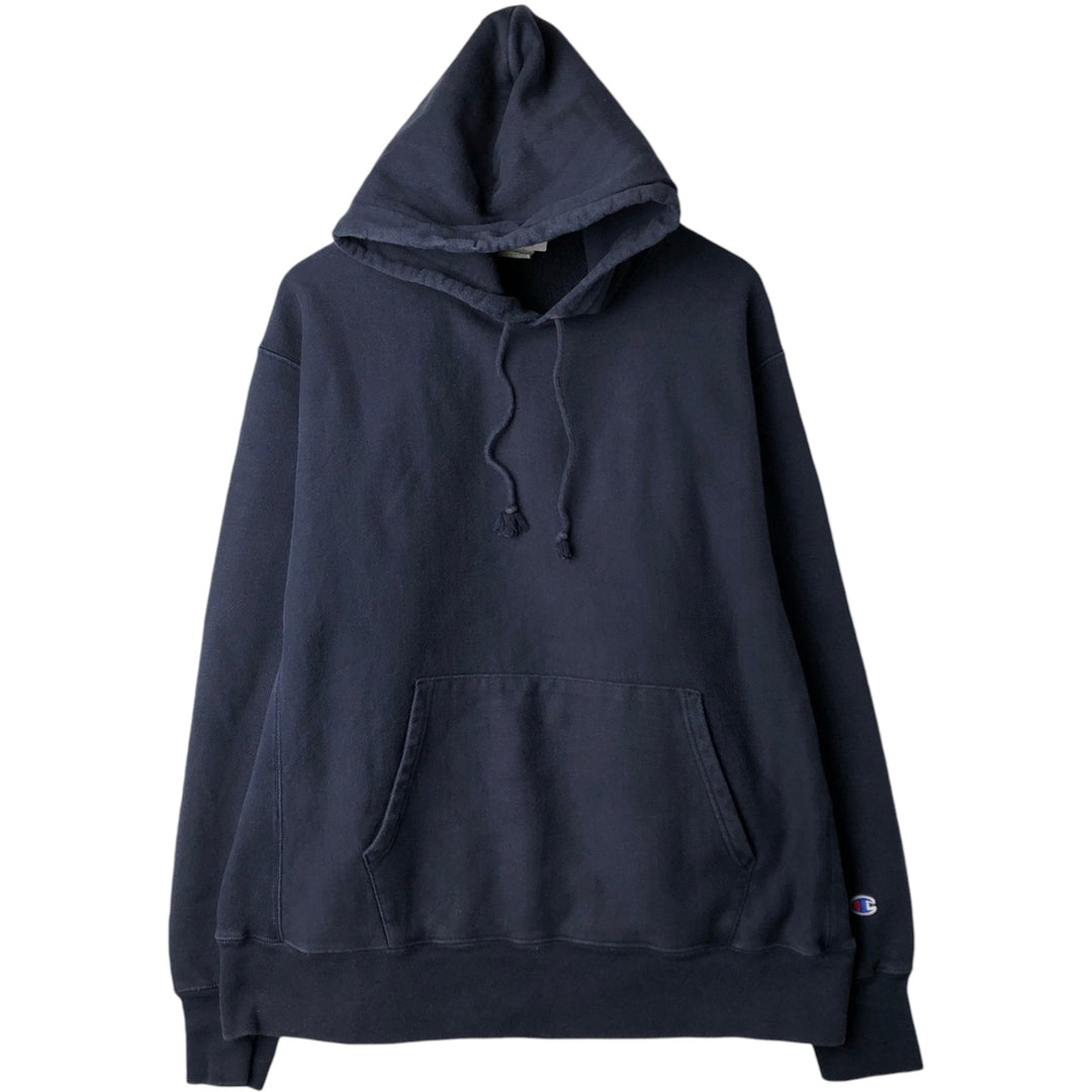 2000'S Champion Reverse Weave Blank Sweatshirt Hoodie (Men's XL equivalent) cotton navy blue type Vintage Second Hand