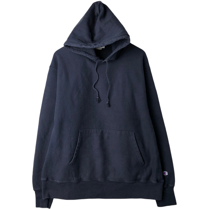 2000'S Champion Reverse Weave Blank Sweatshirt Hoodie (Men's XL equivalent) cotton navy blue type Vintage Second Hand