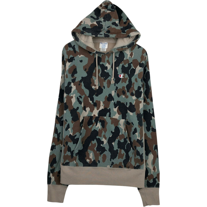 Champion REVERSE WEAVE Camouflage Pattern Sweatshirt Pullover Hoodie (Men's Size L equivalent) cotton Khaki type sage green Vintage Second Hand