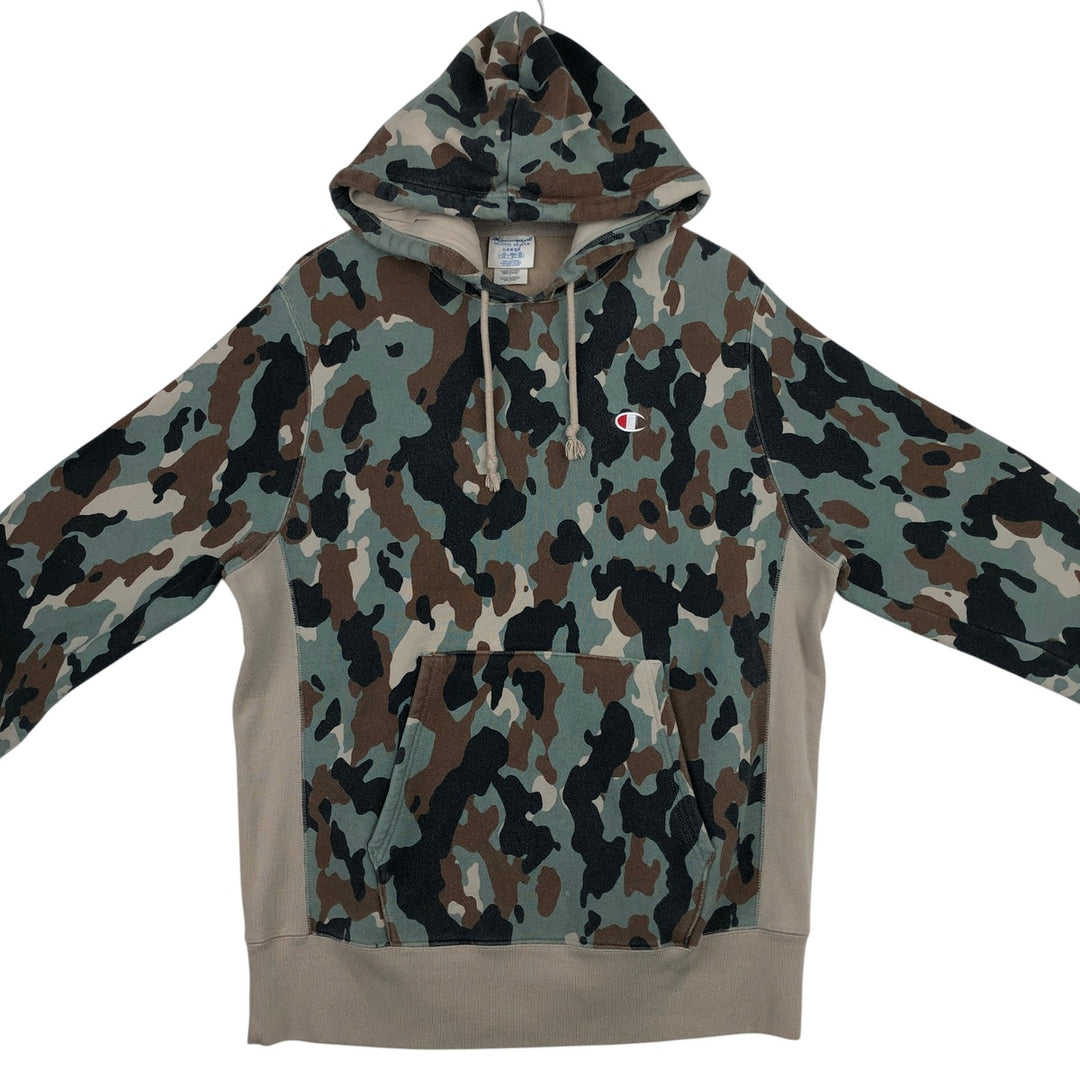 Champion REVERSE WEAVE Camouflage Pattern Sweatshirt Pullover Hoodie (Men's Size L equivalent) cotton Khaki type sage green Vintage Second Hand