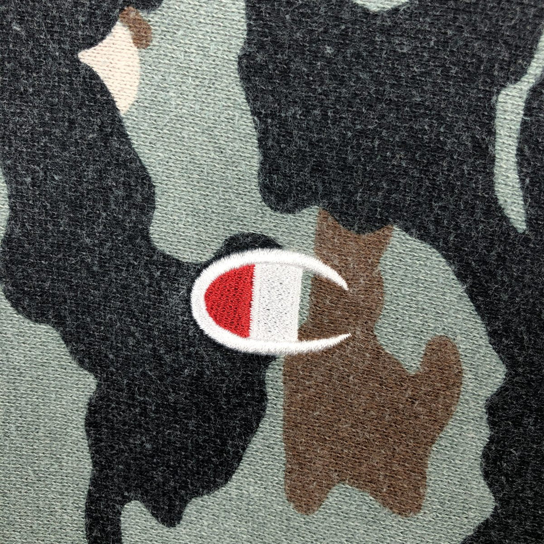 Champion REVERSE WEAVE Camouflage Pattern Sweatshirt Pullover Hoodie (Men's Size L equivalent) cotton Khaki type sage green Vintage Second Hand