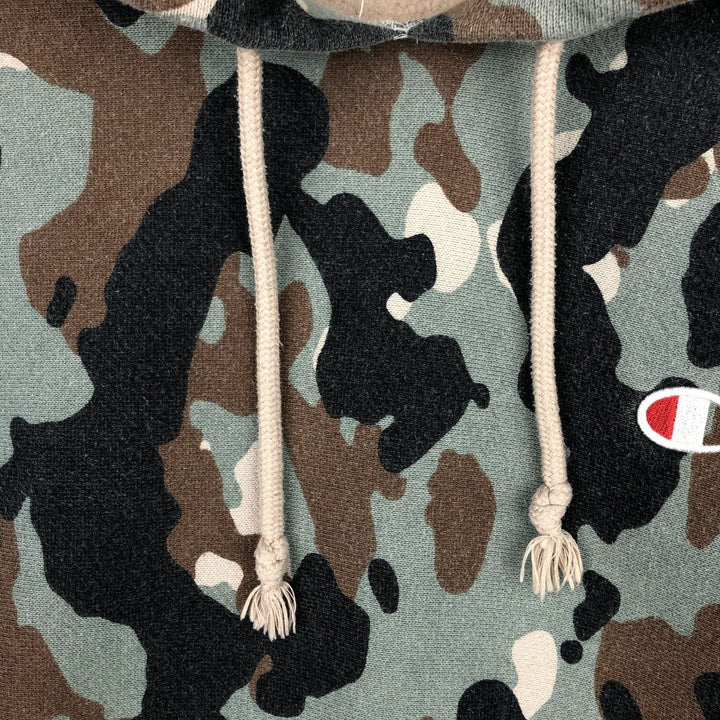 Champion REVERSE WEAVE Camouflage Pattern Sweatshirt Pullover Hoodie (Men's Size L equivalent) cotton Khaki type sage green Vintage Second Hand