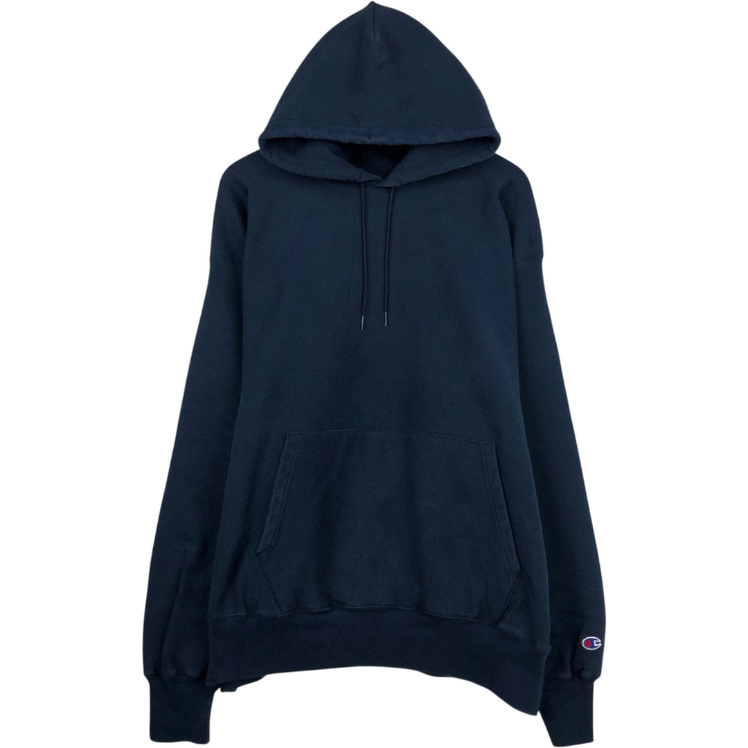 2000'S Champion Premium Reverse Weave No-Pattern Sweatshirt Pullover Hoodie, Men's XL equivalent. cotton navy blue type Vintage Second Hand