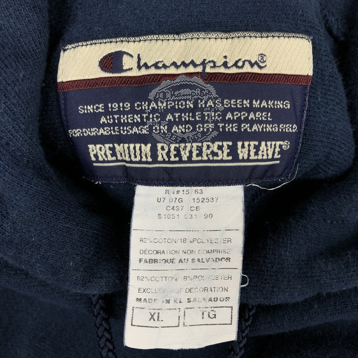 2000'S Champion Premium Reverse Weave No-Pattern Sweatshirt Pullover Hoodie, Men's XL equivalent. cotton navy blue type Vintage Second Hand