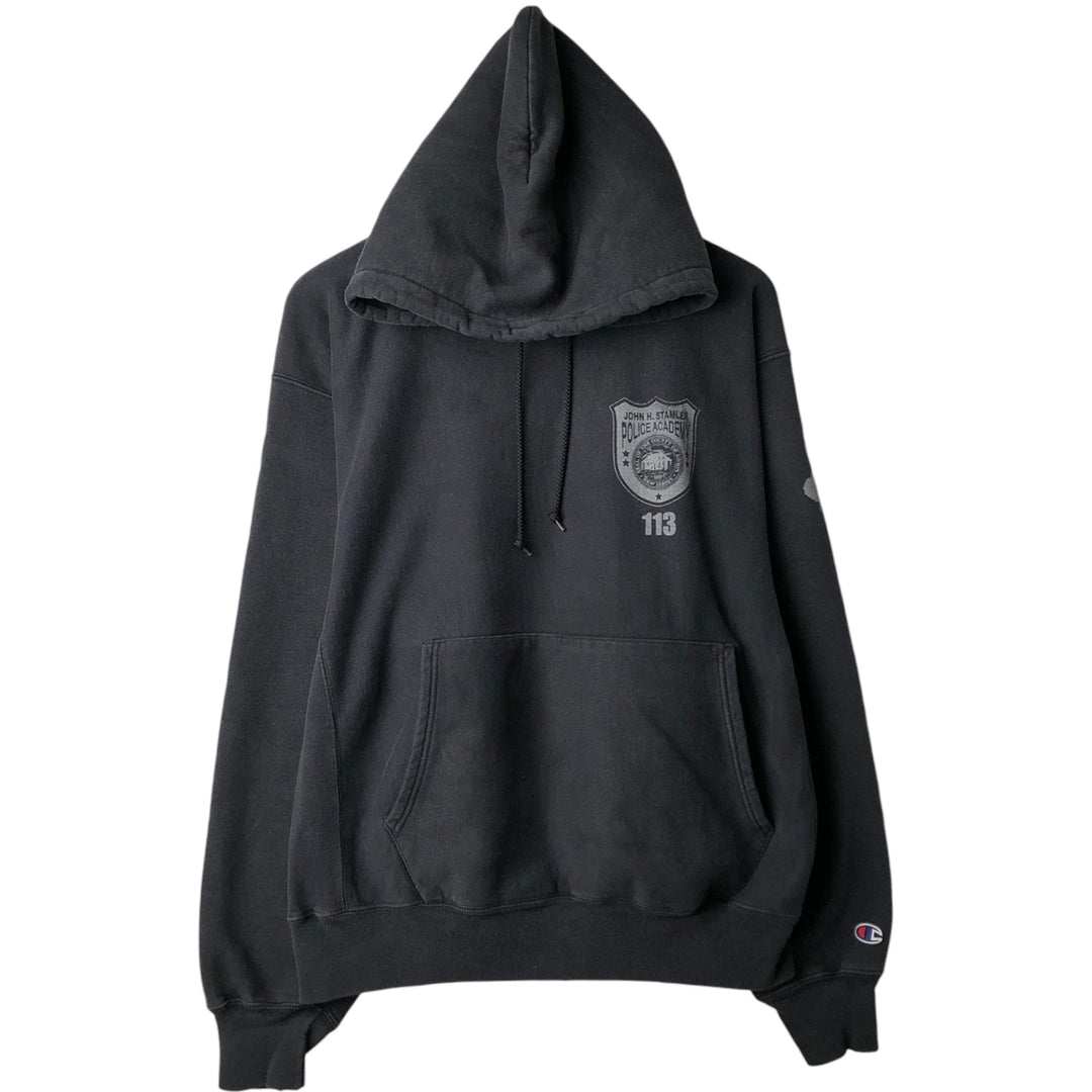 2000'S Champion Premium Reverse Weave Skull Pattern Sweatshirt Pullover Hoodie (Men's Size L) cotton black type Vintage Second Hand