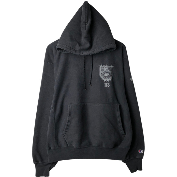 2000'S Champion Premium Reverse Weave Skull Pattern Sweatshirt Pullover Hoodie (Men's Size L) cotton black type Vintage Second Hand