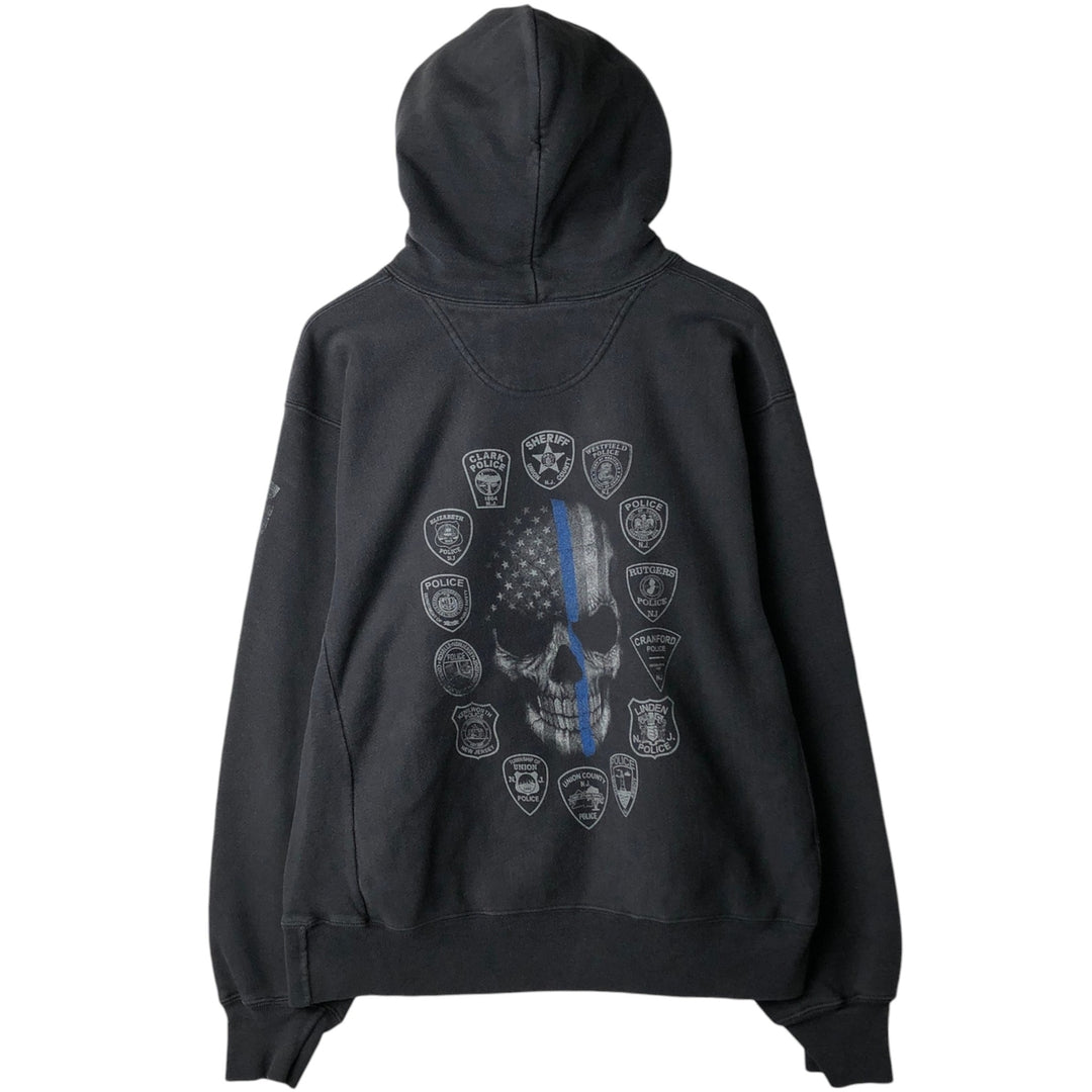 2000'S Champion Premium Reverse Weave Skull Pattern Sweatshirt Pullover Hoodie (Men's Size L) cotton black type Vintage Second Hand