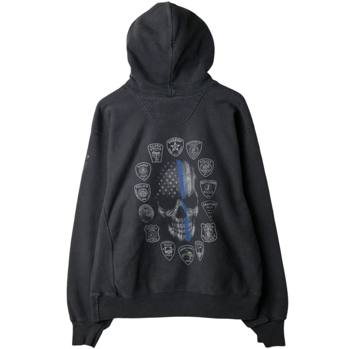 2000'S Champion Premium Reverse Weave Skull Pattern Sweatshirt Pullover Hoodie (Men's Size L) cotton black type Vintage Second Hand