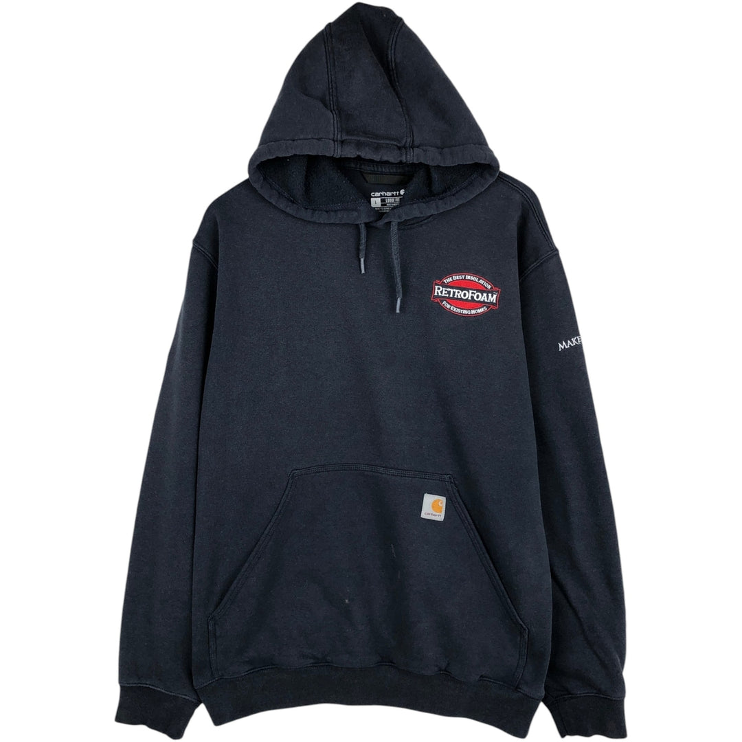 Carhartt Loose Fit Retrofoam Advertising Sweatshirt Pullover Hoodie (Men's Size L) cotton navy blue type Vintage Second Hand