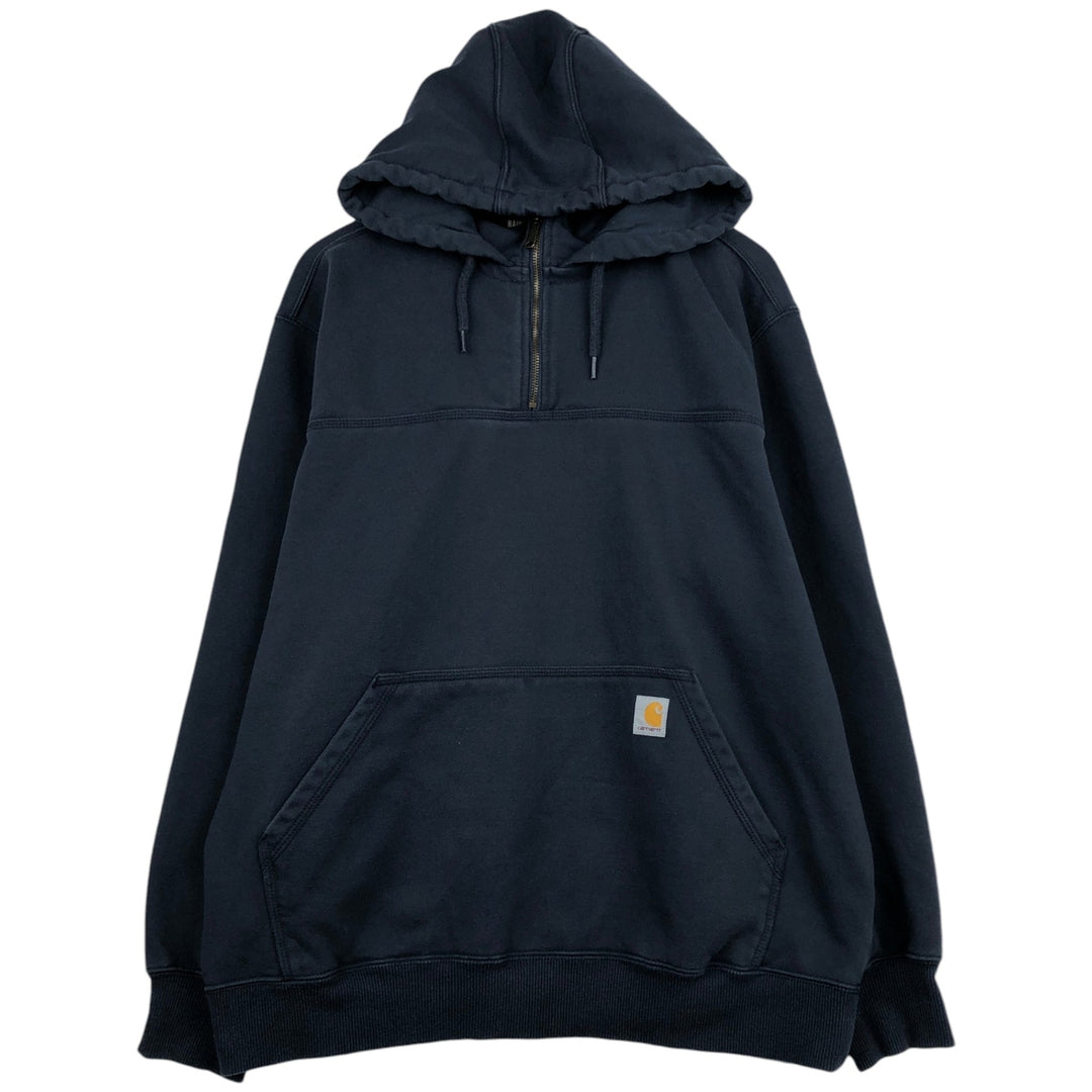 Carhartt RAIN DEFENDER sweatshirt half-zip hoodie, made in Mexico, men's size XL. cotton navy blue type Vintage Second Hand