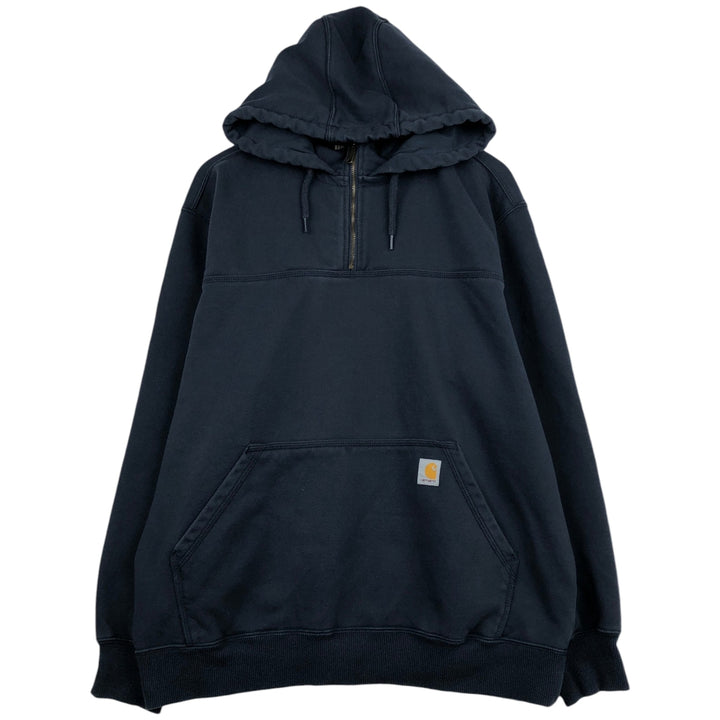 Carhartt RAIN DEFENDER sweatshirt half-zip hoodie, made in Mexico, men's size XL. cotton navy blue type Vintage Second Hand