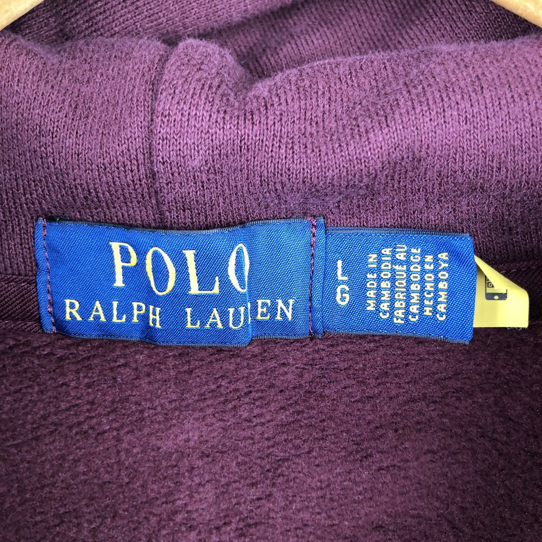 Ralph Lauren POLO RALPH LAUREN sweatshirt pullover hoodie, men's size L cotton wine-red Vintage Second Hand