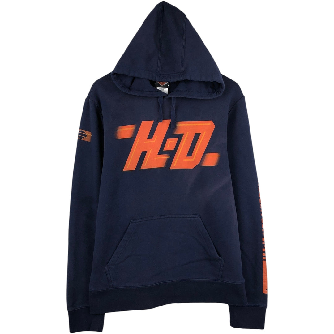 Harley-Davidson Advertising Pullover Hoodie, Men's Size L cotton navy blue type Vintage Second Hand