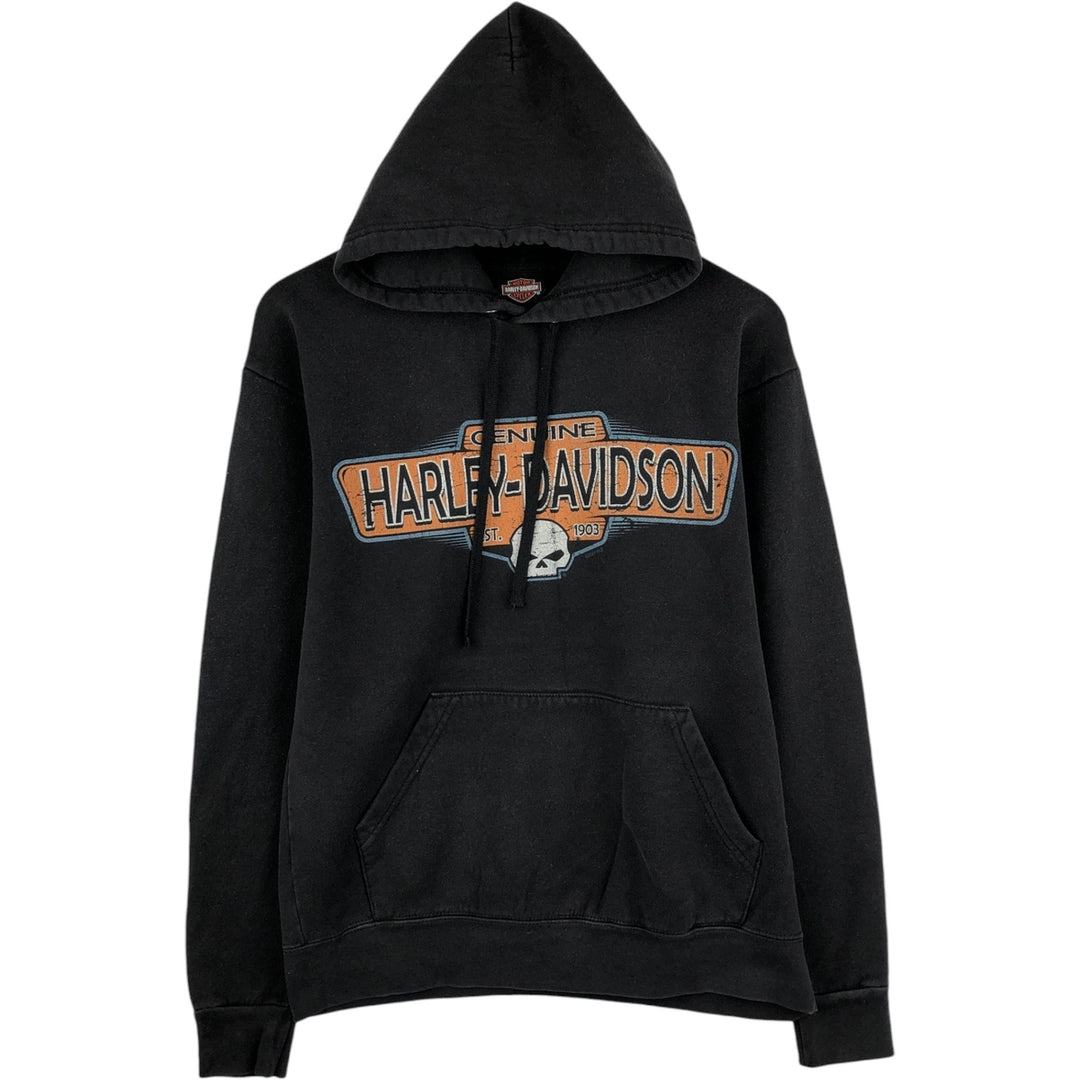 Harley-Davidson Skull Pattern Advertising Sweatshirt Pullover Hoodie (Men's Size S) cotton black type Vintage Second Hand