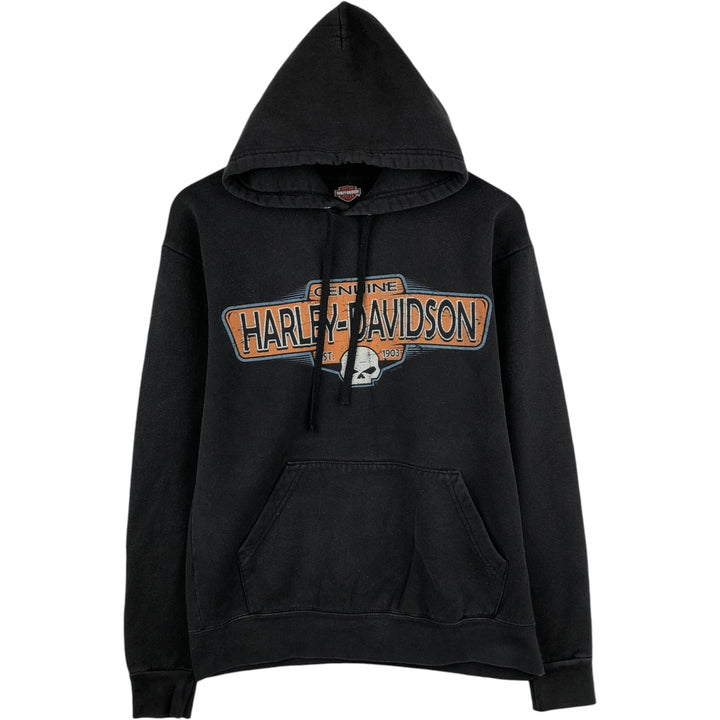 Harley-Davidson Skull Pattern Advertising Sweatshirt Pullover Hoodie (Men's Size S) cotton black type Vintage Second Hand