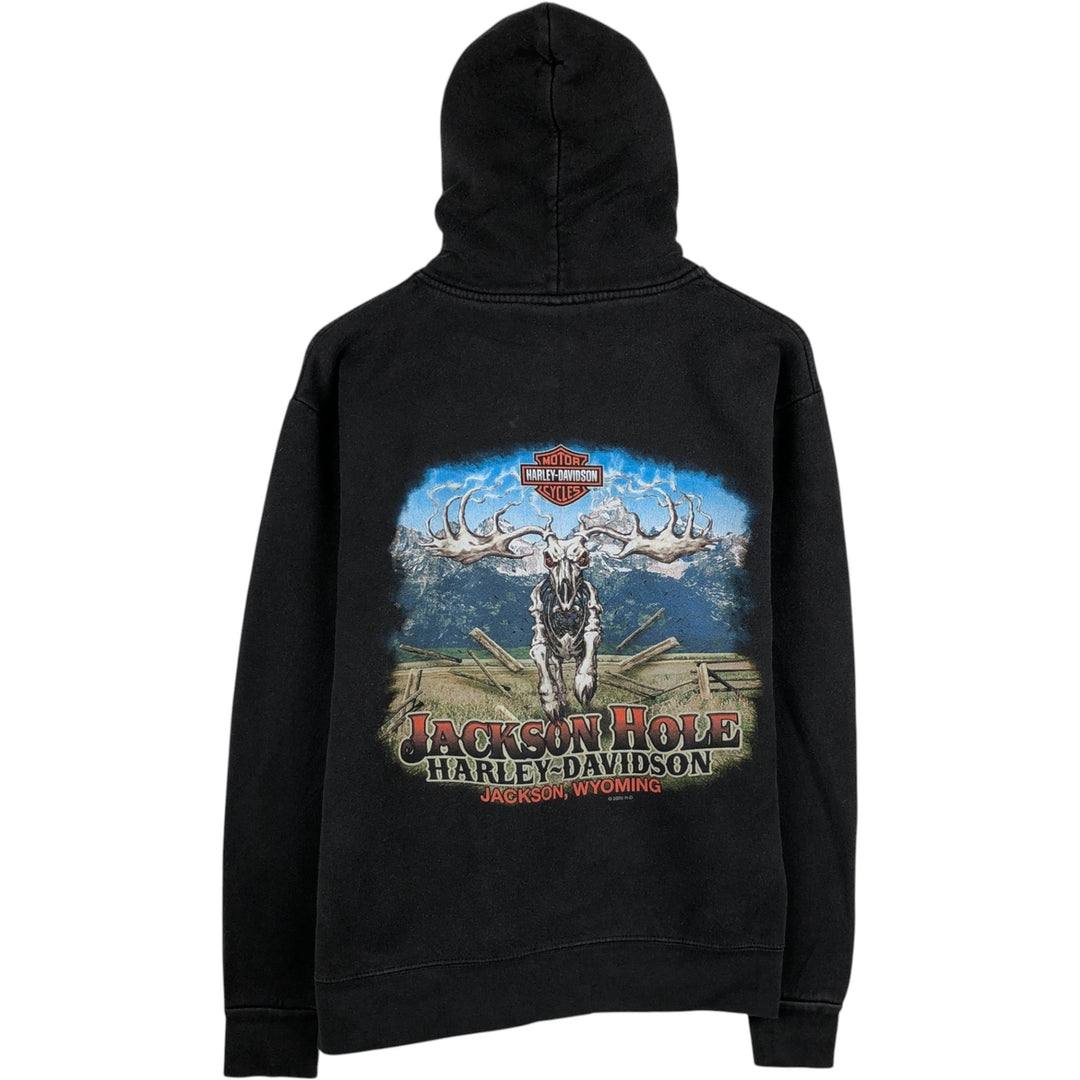 Harley-Davidson Skull Pattern Advertising Sweatshirt Pullover Hoodie (Men's Size S) cotton black type Vintage Second Hand