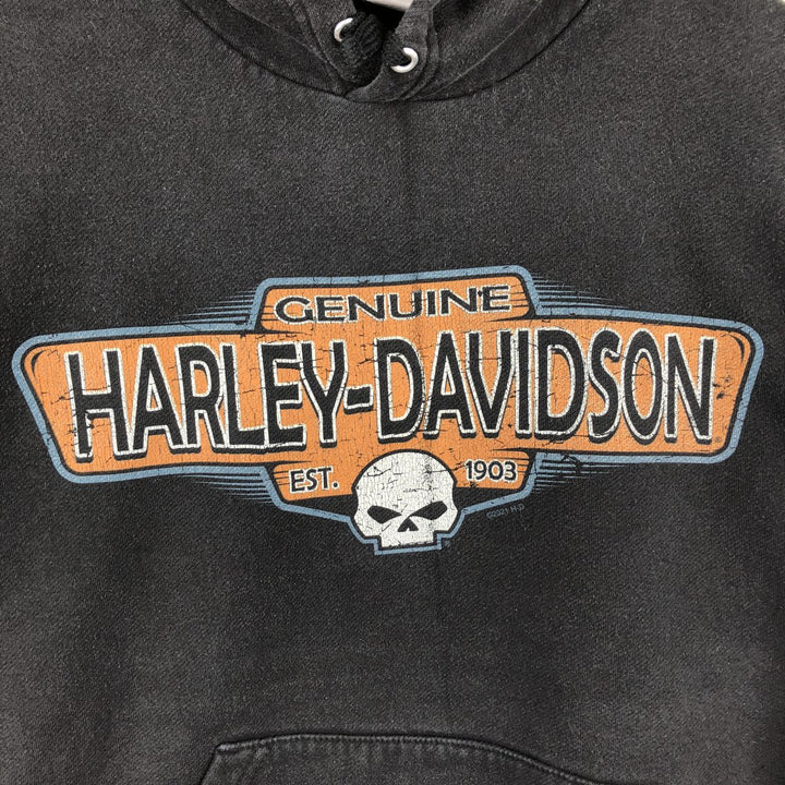 Harley-Davidson Skull Pattern Advertising Sweatshirt Pullover Hoodie (Men's Size S) cotton black type Vintage Second Hand