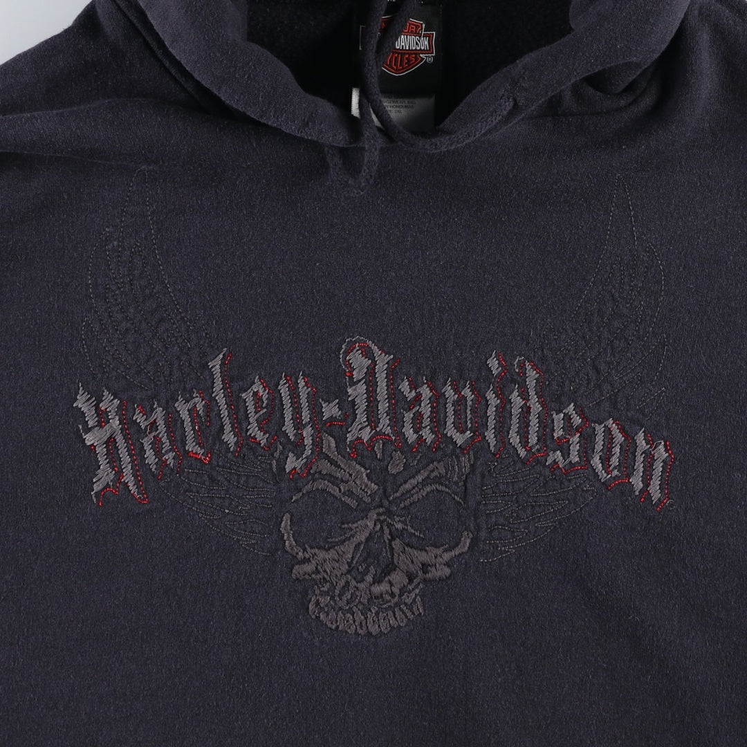 Harley-Davidson Skull Pattern Skull Wing Advertising Sweatshirt Pullover Hoodie, Men's XXL equivalent. cotton navy blue type Vintage Second Hand