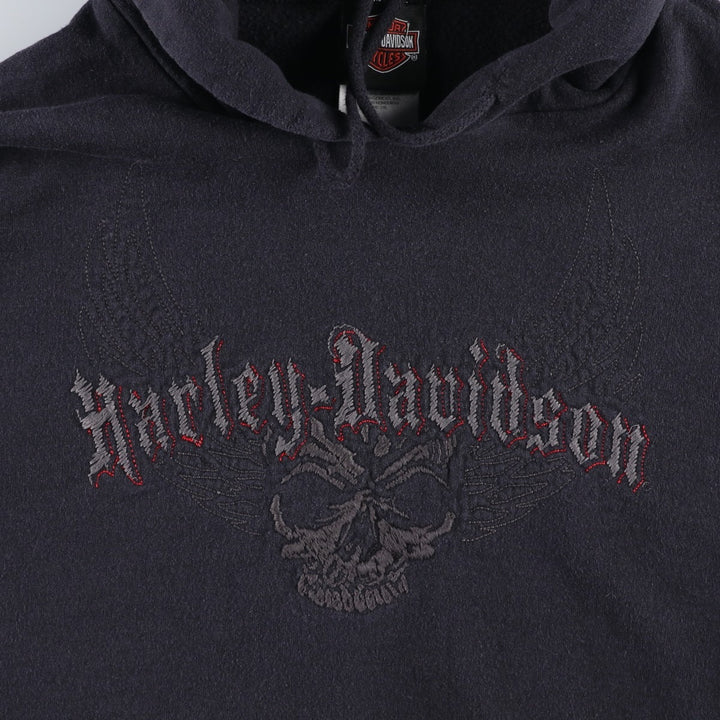 Harley-Davidson Skull Pattern Skull Wing Advertising Sweatshirt Pullover Hoodie, Men's XXL equivalent. cotton navy blue type Vintage Second Hand
