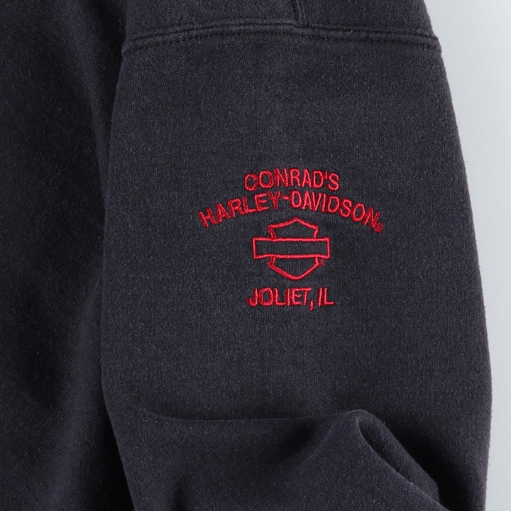 Harley-Davidson Skull Pattern Skull Wing Advertising Sweatshirt Pullover Hoodie, Men's XXL equivalent. cotton navy blue type Vintage Second Hand