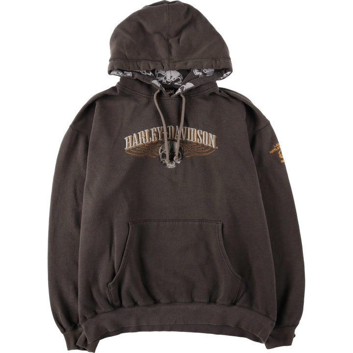 Harley-Davidson Skull Pattern Advertising Pullover Hoodie, Men's Size L cotton Charcoal Vintage Second Hand