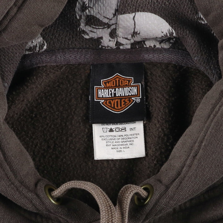 Harley-Davidson Skull Pattern Advertising Pullover Hoodie, Men's Size L cotton Charcoal Vintage Second Hand