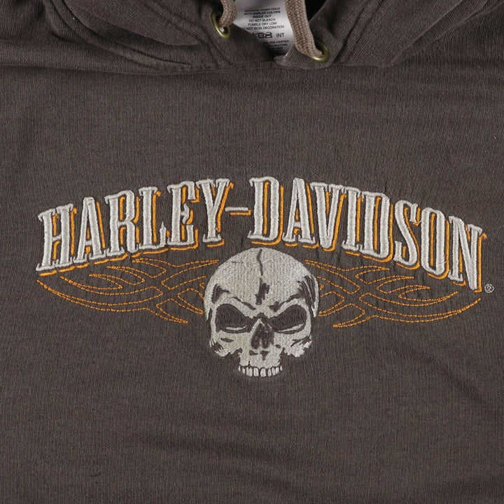 Harley-Davidson Skull Pattern Advertising Pullover Hoodie, Men's Size L cotton Charcoal Vintage Second Hand