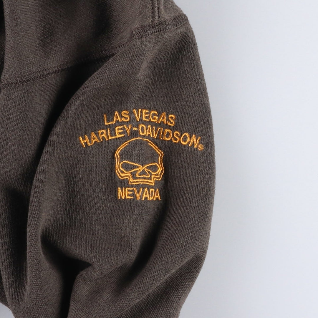 Harley-Davidson Skull Pattern Advertising Pullover Hoodie, Men's Size L cotton Charcoal Vintage Second Hand