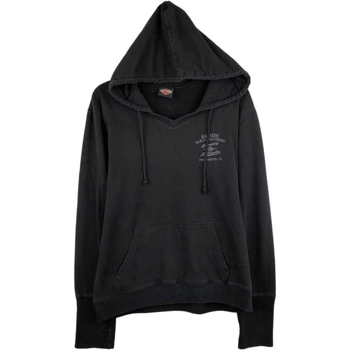 Harley-Davidson V-neck hooded advertising sweatshirt pullover hoodie, men's size XXL equivalent. cotton black type Vintage Second Hand