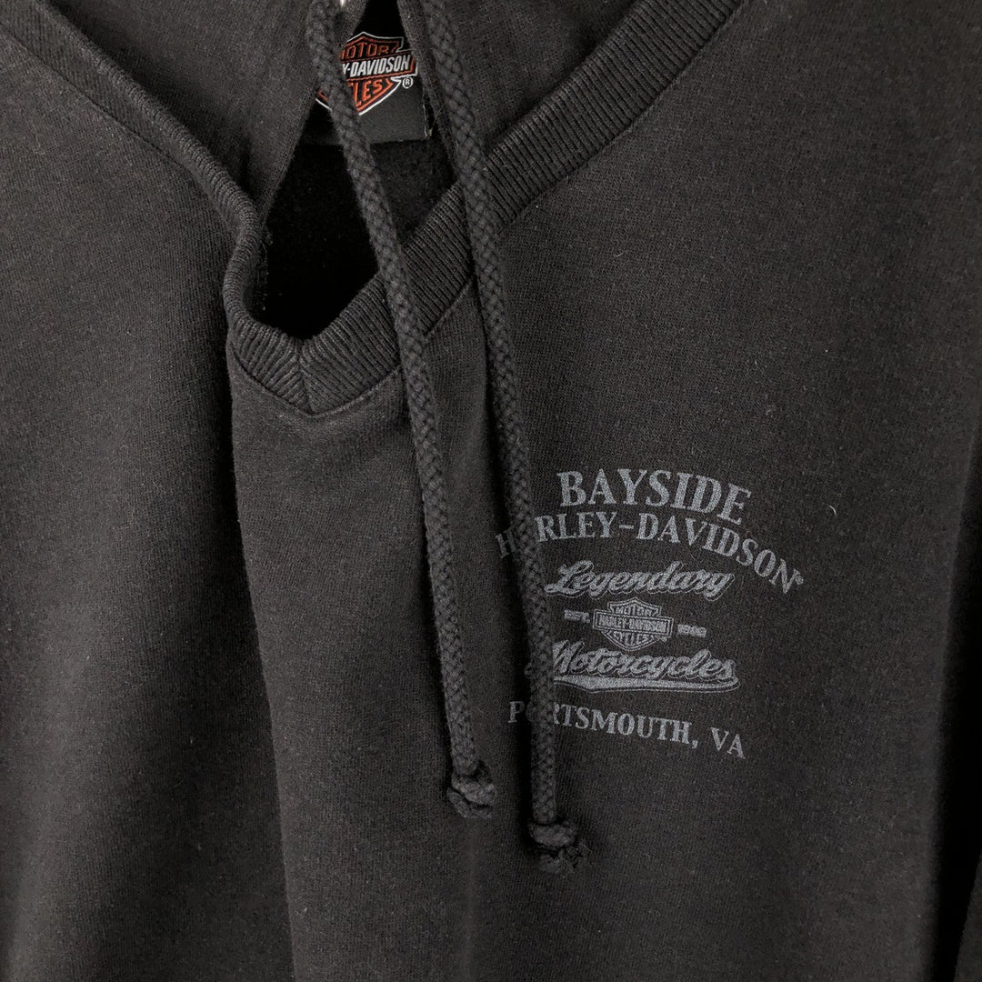 Harley-Davidson V-neck hooded advertising sweatshirt pullover hoodie, men's size XXL equivalent. cotton black type Vintage Second Hand