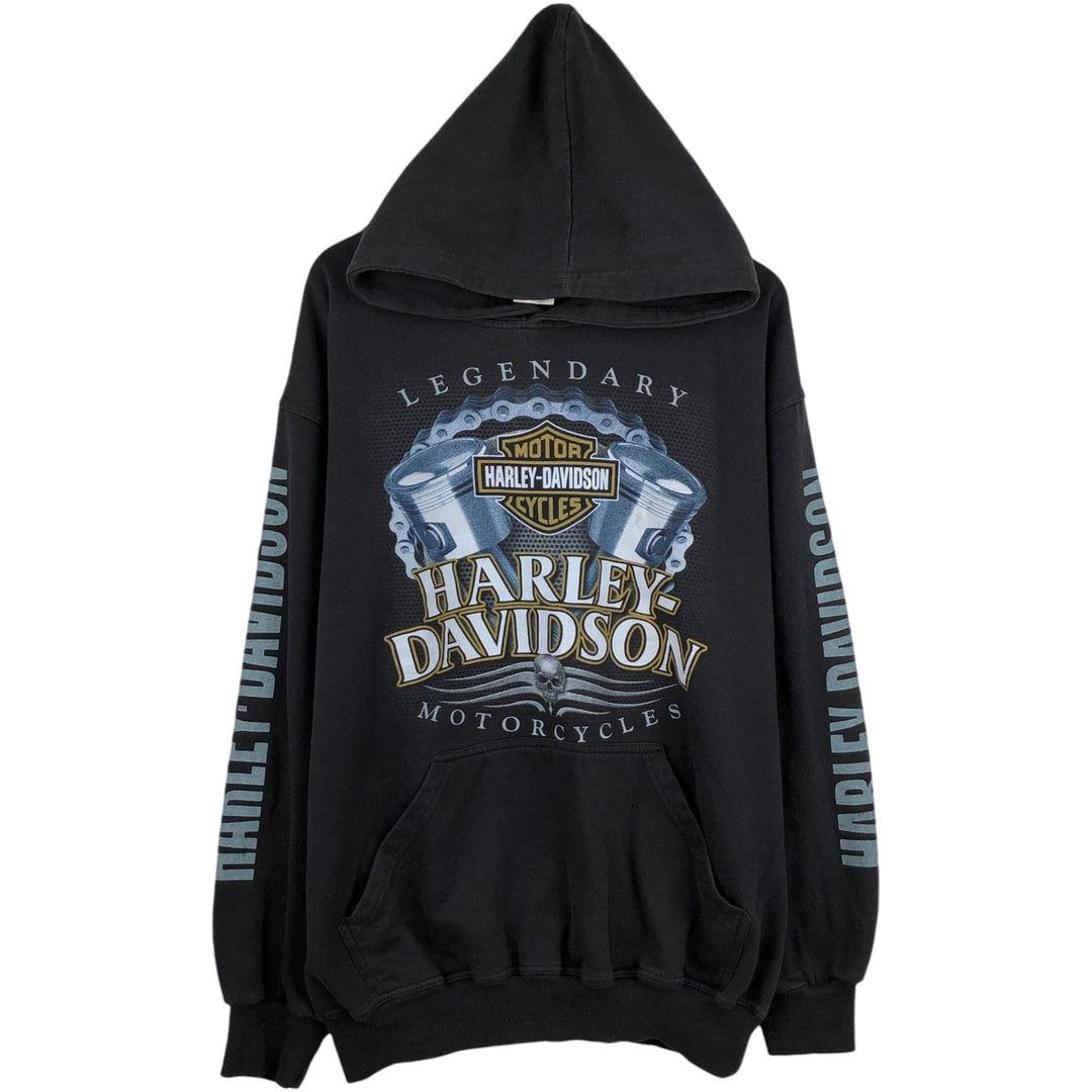 Harley-Davidson Skull Pattern Advertising Pullover Hoodie, Men's Size L cotton black type Vintage Second Hand