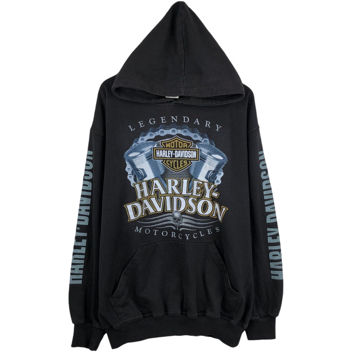 Harley-Davidson Skull Pattern Advertising Pullover Hoodie, Men's Size L cotton black type Vintage Second Hand