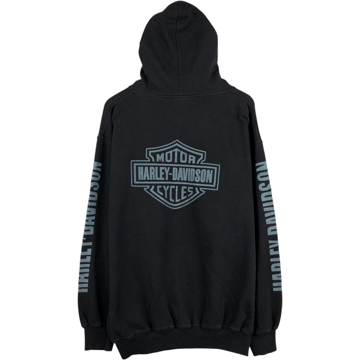 Harley-Davidson Skull Pattern Advertising Pullover Hoodie, Men's Size L cotton black type Vintage Second Hand