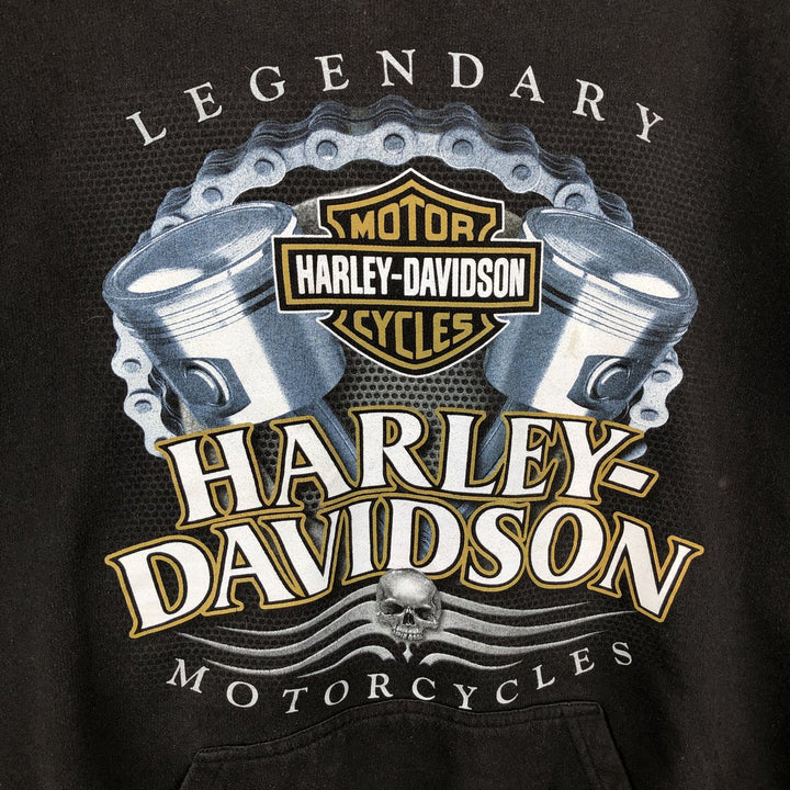 Harley-Davidson Skull Pattern Advertising Pullover Hoodie, Men's Size L cotton black type Vintage Second Hand