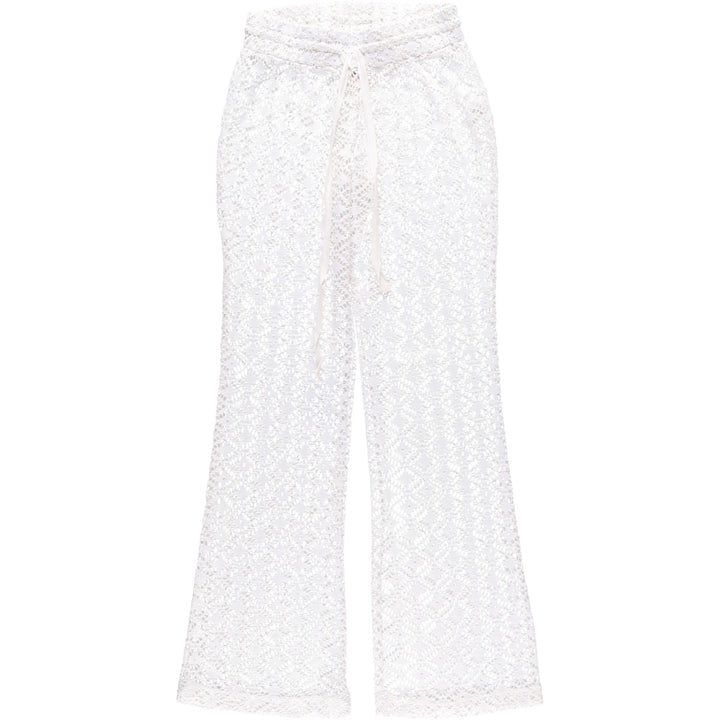 Miken Swim Cutwork Embroidery All-Over Lace Bootcut Flare Pants (Women's Size S) unclear white type Vintage Second Hand