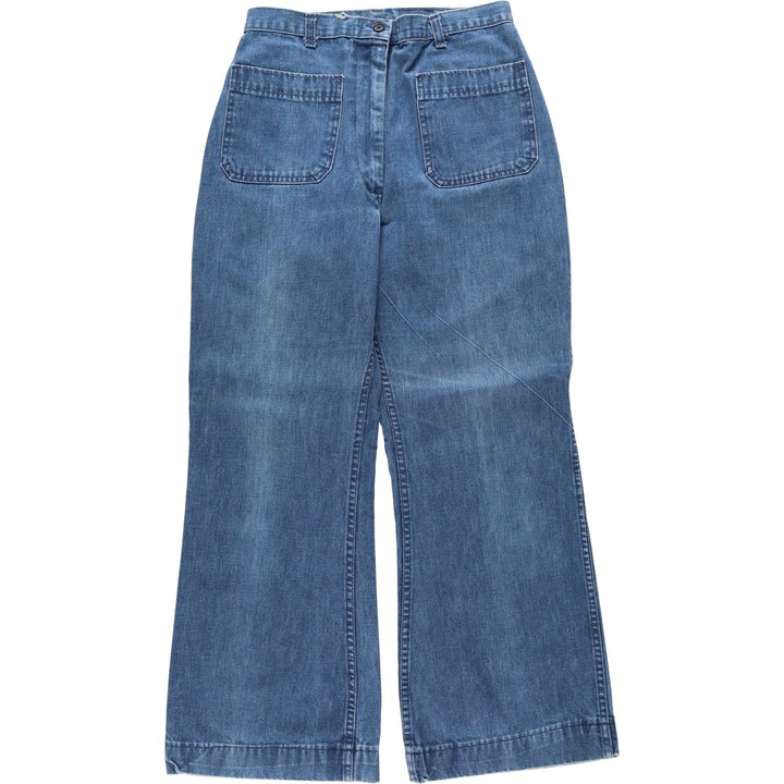 1990'S US Navy Military Issue Denim Sailor Pants, Flare Pants, Made in USA, Size 16L (Women's L/W28 equivalent), Vintage unclear blue type Vintage Second Hand