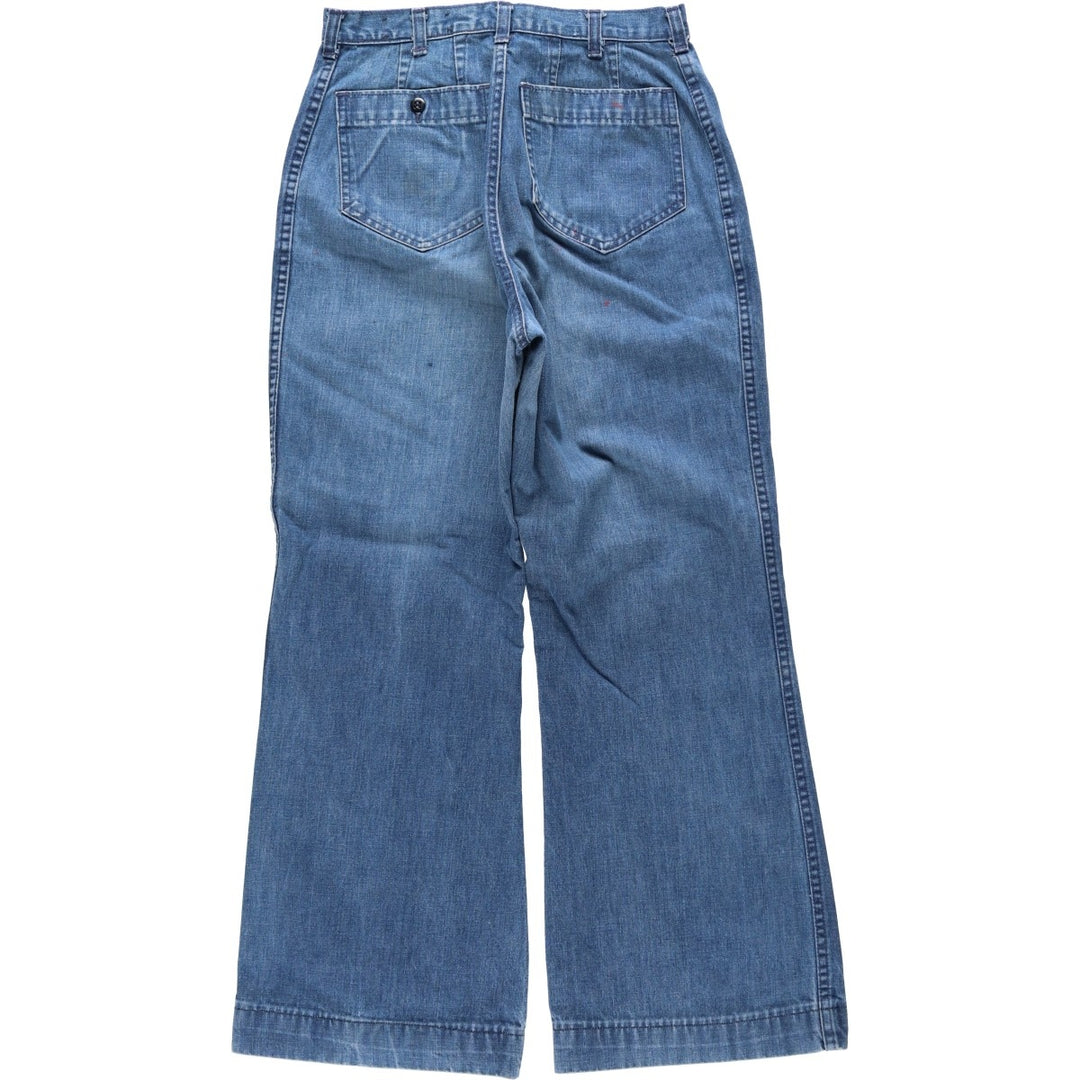 1990'S US Navy Military Issue Denim Sailor Pants, Flare Pants, Made in USA, Size 16L (Women's L/W28 equivalent), Vintage unclear blue type Vintage Second Hand