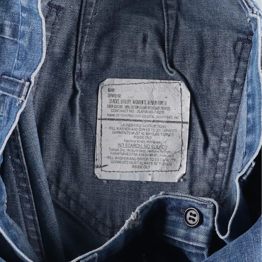 1990'S US Navy Military Issue Denim Sailor Pants, Flare Pants, Made in USA, Size 16L (Women's L/W28 equivalent), Vintage unclear blue type Vintage Second Hand