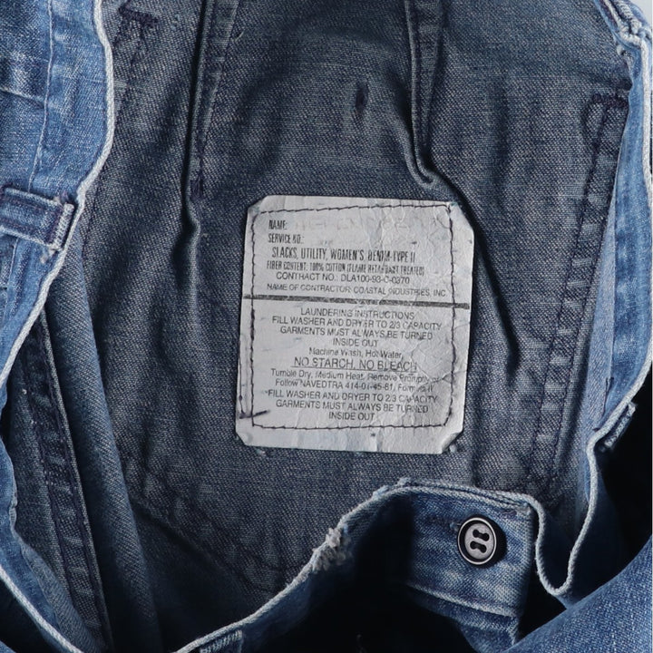 1990'S US Navy Military Issue Denim Sailor Pants, Flare Pants, Made in USA, Size 16L (Women's L/W28 equivalent), Vintage unclear blue type Vintage Second Hand