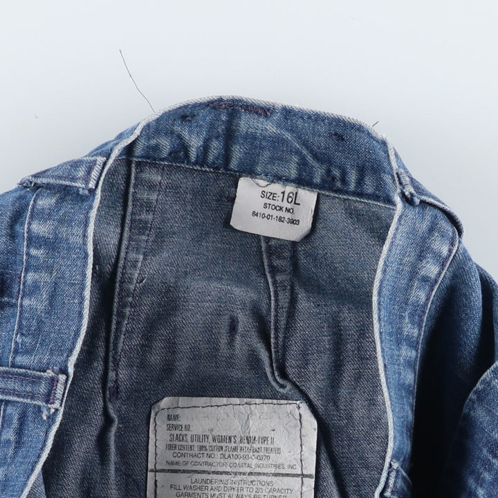 1990'S US Navy Military Issue Denim Sailor Pants, Flare Pants, Made in USA, Size 16L (Women's L/W28 equivalent), Vintage unclear blue type Vintage Second Hand