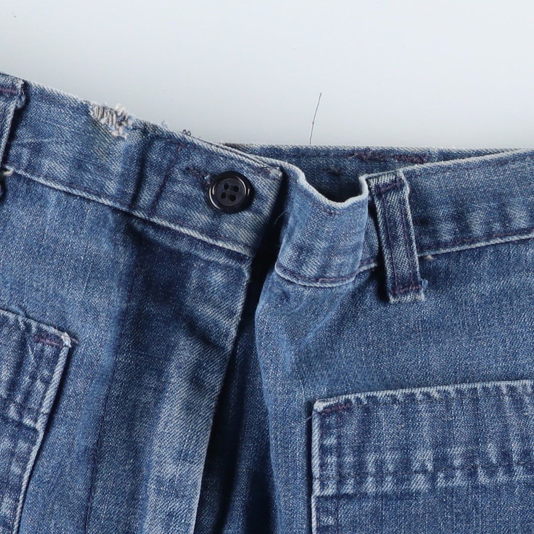 1990'S US Navy Military Issue Denim Sailor Pants, Flare Pants, Made in USA, Size 16L (Women's L/W28 equivalent), Vintage unclear blue type Vintage Second Hand
