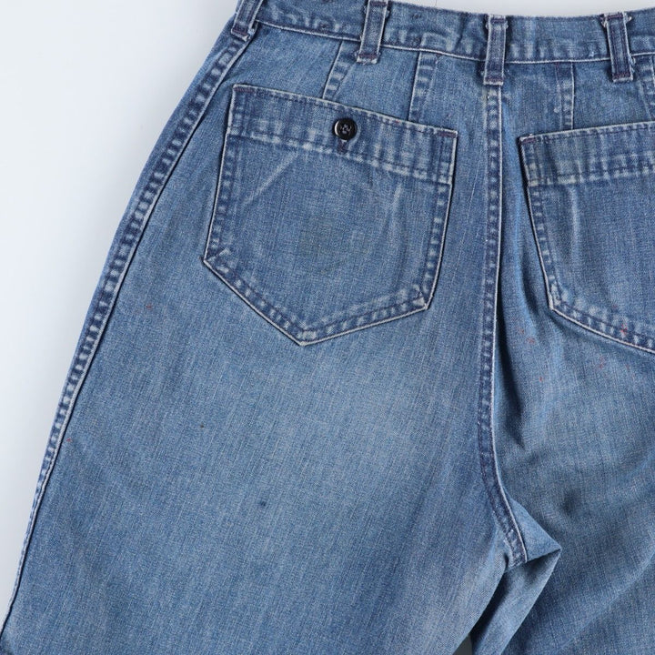1990'S US Navy Military Issue Denim Sailor Pants, Flare Pants, Made in USA, Size 16L (Women's L/W28 equivalent), Vintage unclear blue type Vintage Second Hand