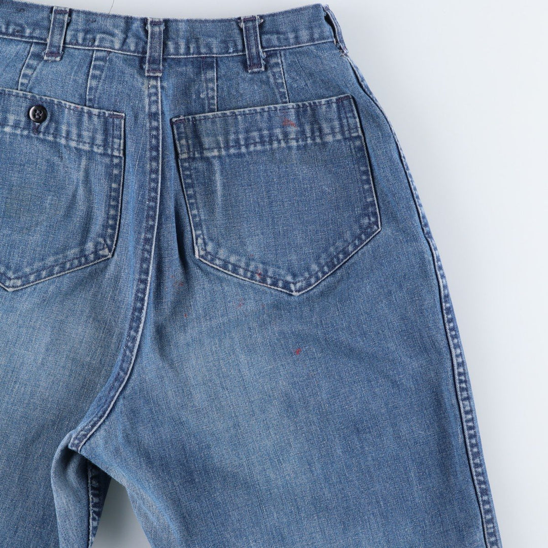 1990'S US Navy Military Issue Denim Sailor Pants, Flare Pants, Made in USA, Size 16L (Women's L/W28 equivalent), Vintage unclear blue type Vintage Second Hand
