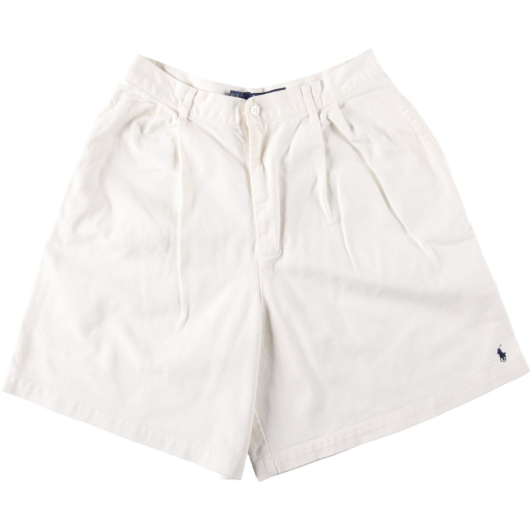 80s-90'S Ralph Lauren Two-Pleat Chino Shorts, Made in USA, Women's Size L (W30 equivalent), Vintage cotton white type Vintage Second Hand