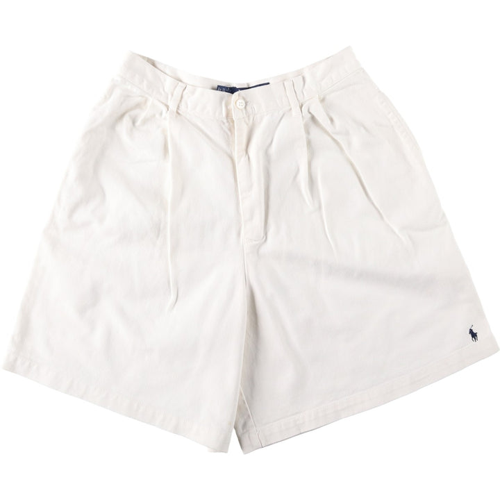 80s-90'S Ralph Lauren Two-Pleat Chino Shorts, Made in USA, Women's Size L (W30 equivalent), Vintage cotton white type Vintage Second Hand