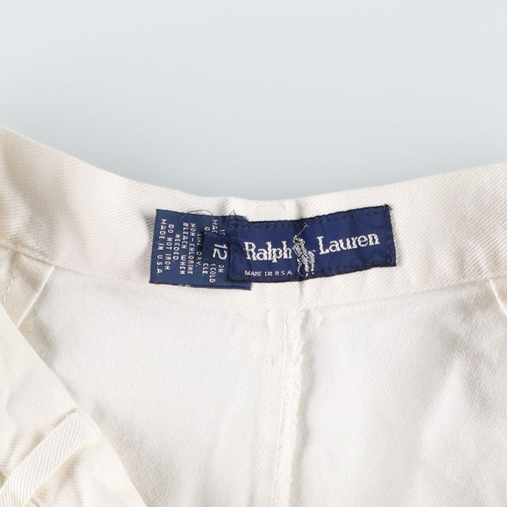 80s-90'S Ralph Lauren Two-Pleat Chino Shorts, Made in USA, Women's Size L (W30 equivalent), Vintage cotton white type Vintage Second Hand