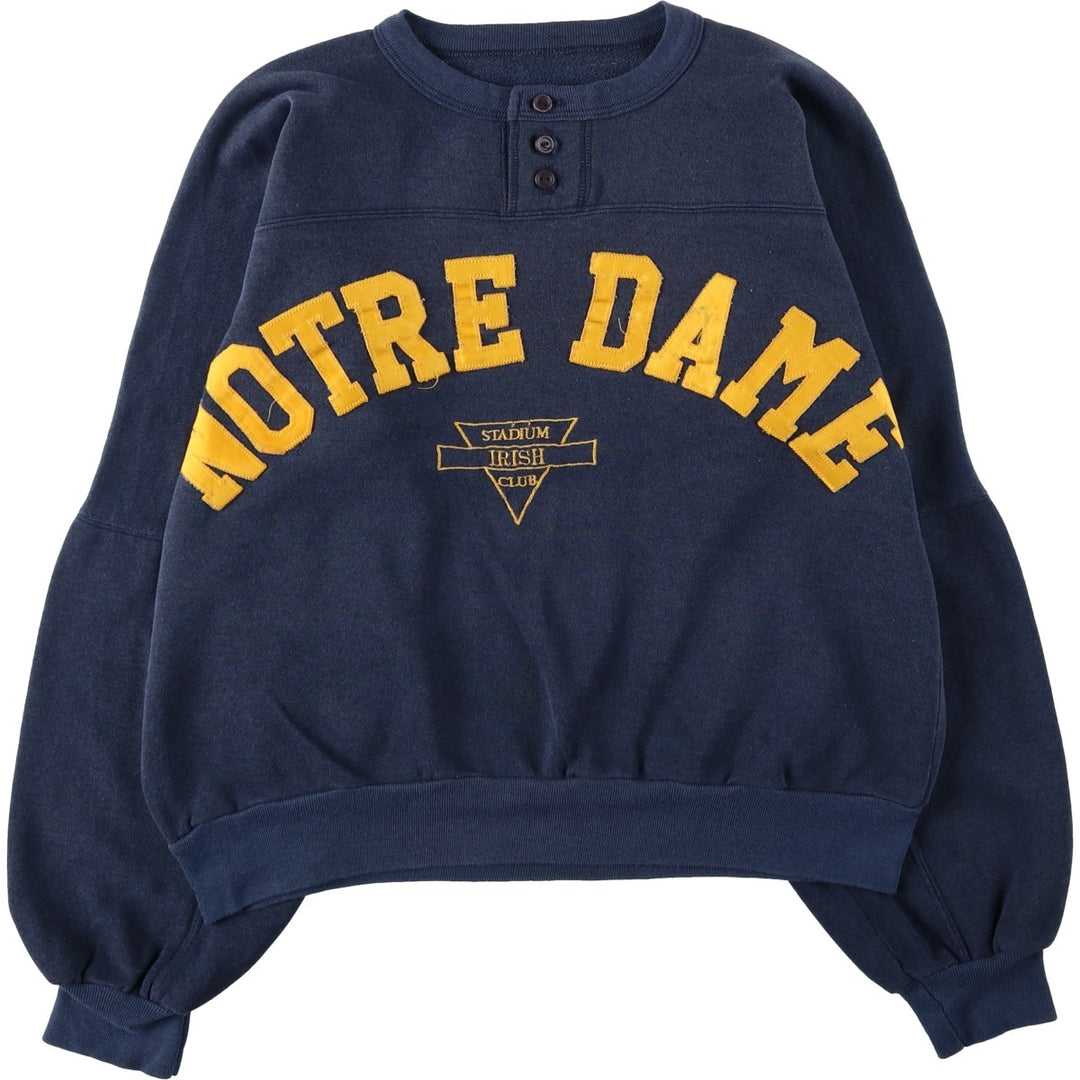 NOTRE DAME University of Notre Dame Henley Neck College Sweatshirt (Women's XL equivalent) unclear navy blue type Vintage Second Hand