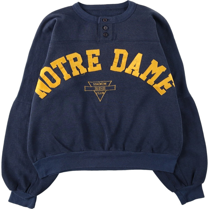 NOTRE DAME University of Notre Dame Henley Neck College Sweatshirt (Women's XL equivalent) unclear navy blue type Vintage Second Hand